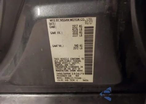 2017 Nissan Altima 2.5 Sv from USA, damaged, VIN 1N4AL3AP4HC193679